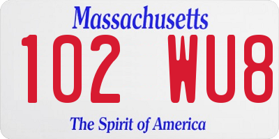 MA license plate 102WU8