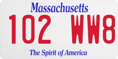 MA license plate 102WW8