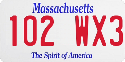 MA license plate 102WX3