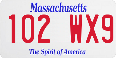 MA license plate 102WX9