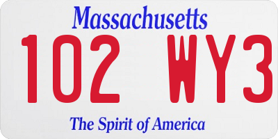 MA license plate 102WY3