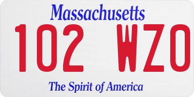 MA license plate 102WZ0