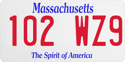 MA license plate 102WZ9