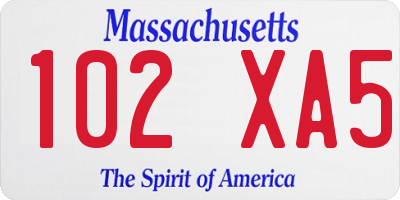 MA license plate 102XA5