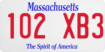 MA license plate 102XB3