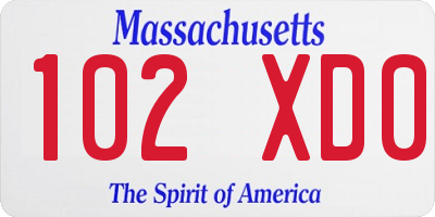 MA license plate 102XD0