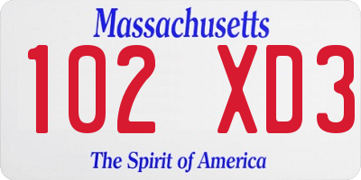 MA license plate 102XD3