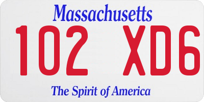 MA license plate 102XD6