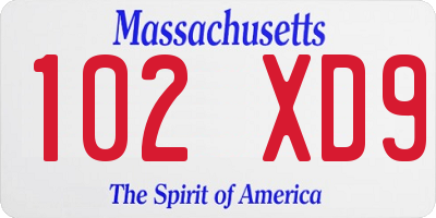 MA license plate 102XD9