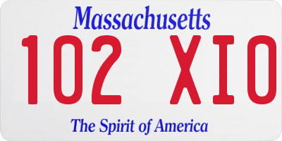 MA license plate 102XI0