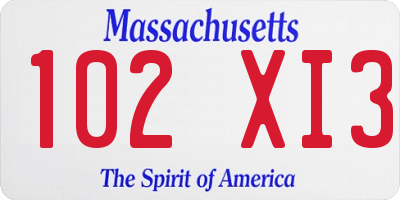 MA license plate 102XI3