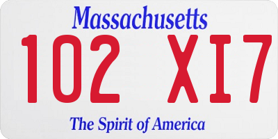 MA license plate 102XI7