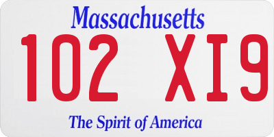 MA license plate 102XI9