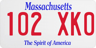MA license plate 102XK0
