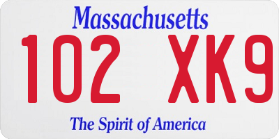 MA license plate 102XK9