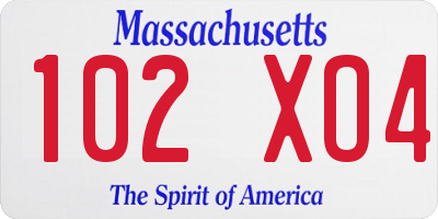 MA license plate 102XO4