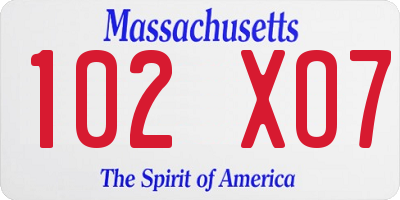 MA license plate 102XO7