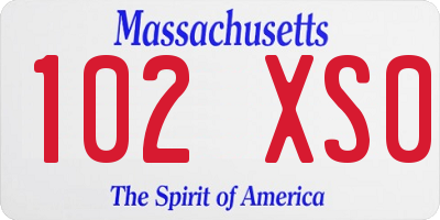 MA license plate 102XS0