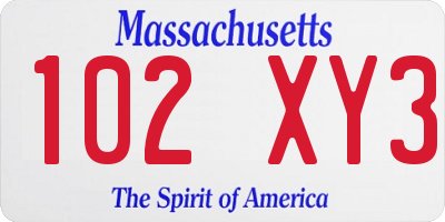 MA license plate 102XY3