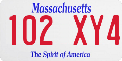 MA license plate 102XY4