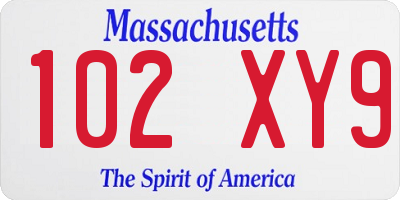 MA license plate 102XY9