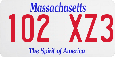MA license plate 102XZ3