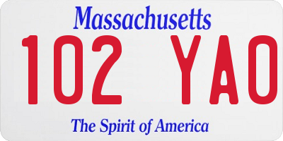 MA license plate 102YA0