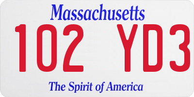 MA license plate 102YD3