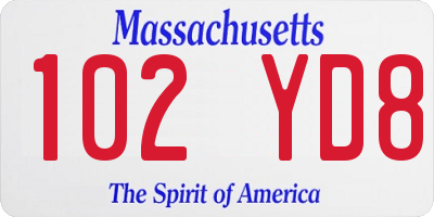 MA license plate 102YD8