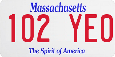 MA license plate 102YE0