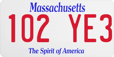 MA license plate 102YE3