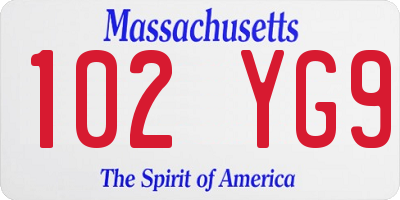 MA license plate 102YG9