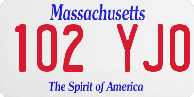 MA license plate 102YJ0