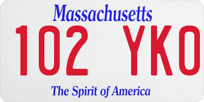 MA license plate 102YK0