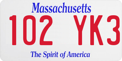 MA license plate 102YK3