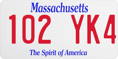 MA license plate 102YK4