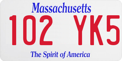 MA license plate 102YK5