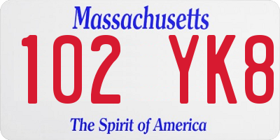 MA license plate 102YK8