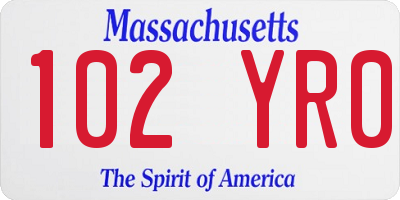 MA license plate 102YR0