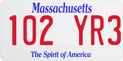 MA license plate 102YR3