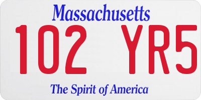 MA license plate 102YR5