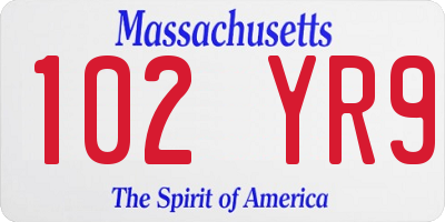 MA license plate 102YR9