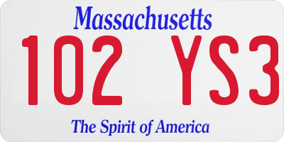MA license plate 102YS3