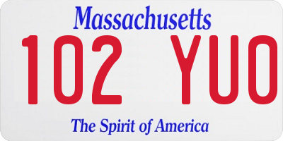 MA license plate 102YU0