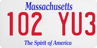 MA license plate 102YU3