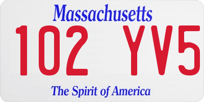 MA license plate 102YV5