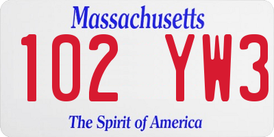 MA license plate 102YW3