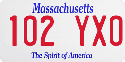 MA license plate 102YX0