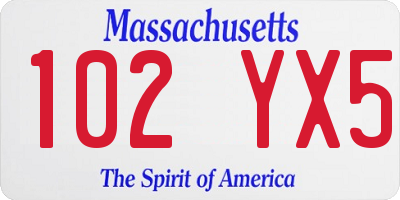 MA license plate 102YX5