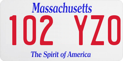 MA license plate 102YZ0
